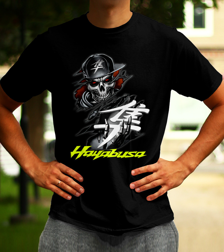 Hayabusa Skeleton In Cap With Kanji Symbol And Claws T-Shirt