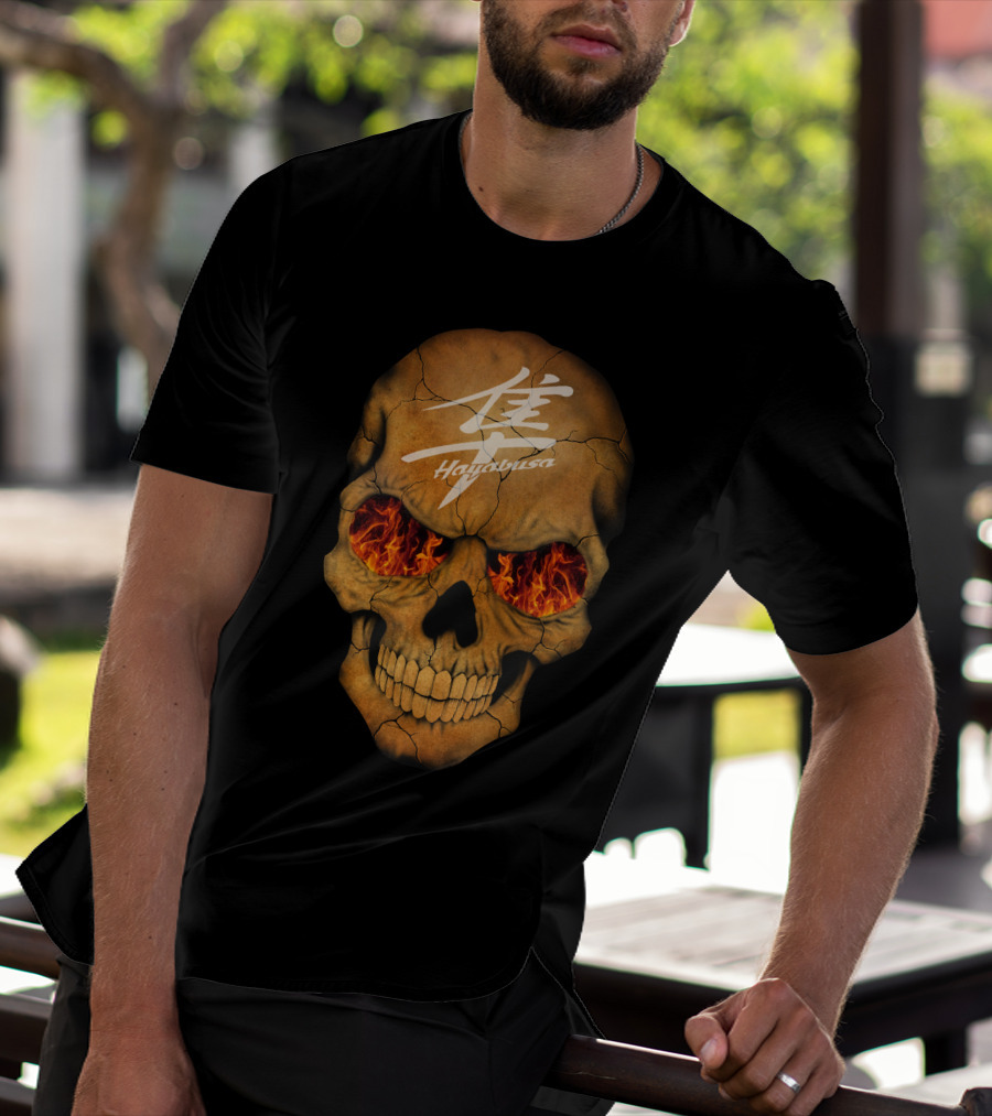 Flaming Skull Hayabusa Japanese Kanji Style T-Shirt
