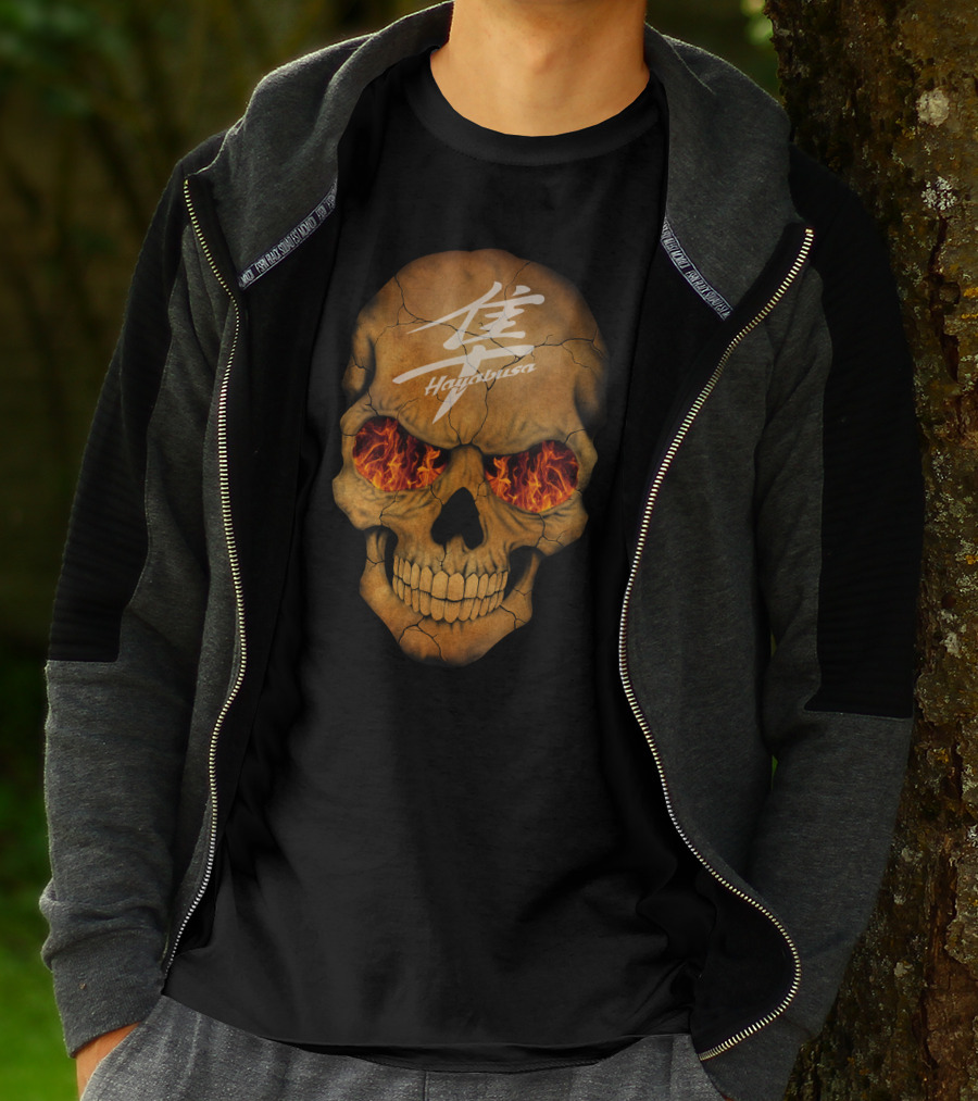 Flaming Skull Hayabusa Japanese Kanji Style T-Shirt