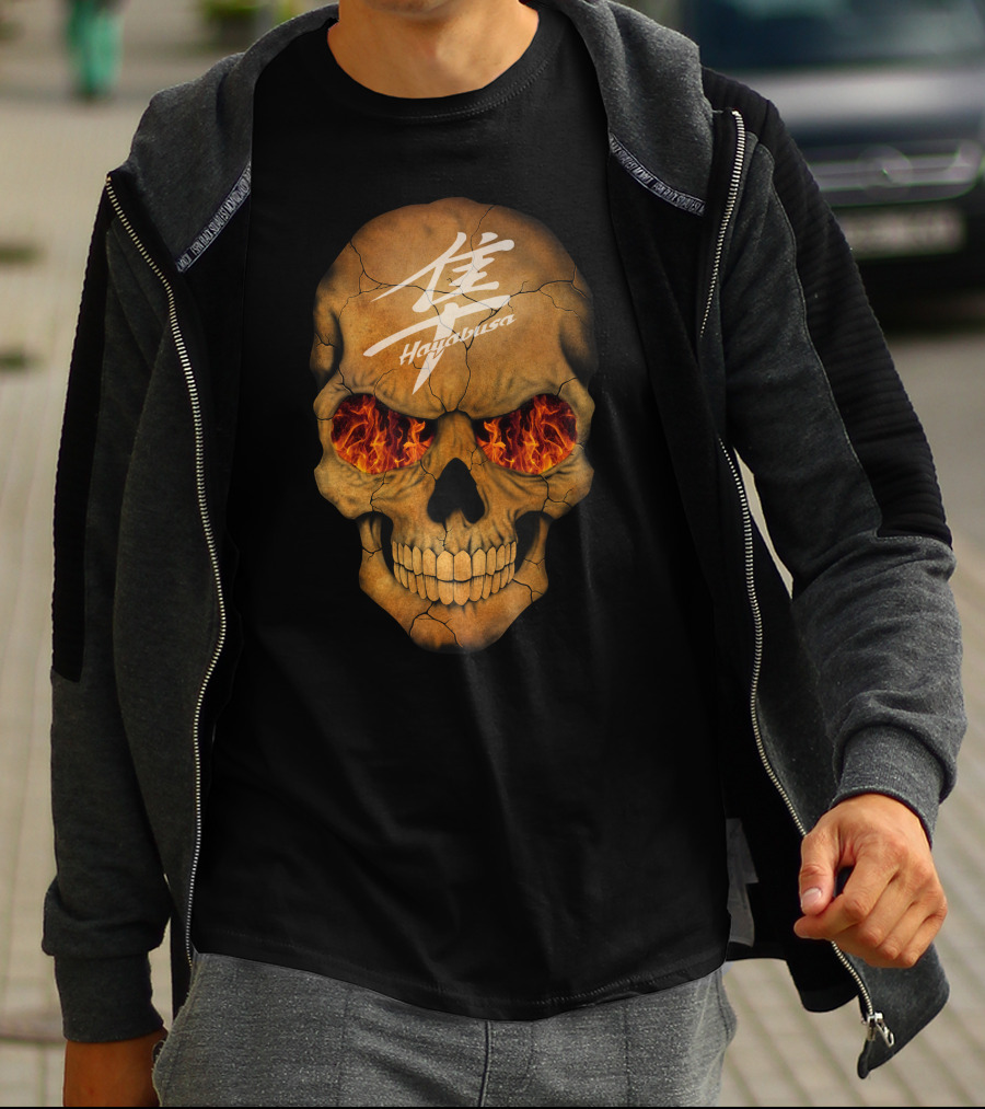 Flaming Skull Hayabusa Japanese Kanji Style T-Shirt