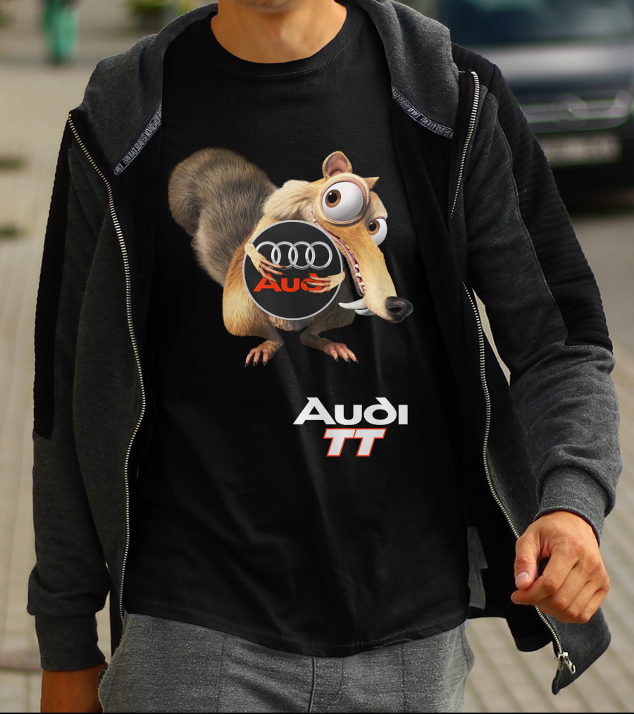 Audi Tt Ice Age Scrat Character Holding Audi Rings T-Shirt