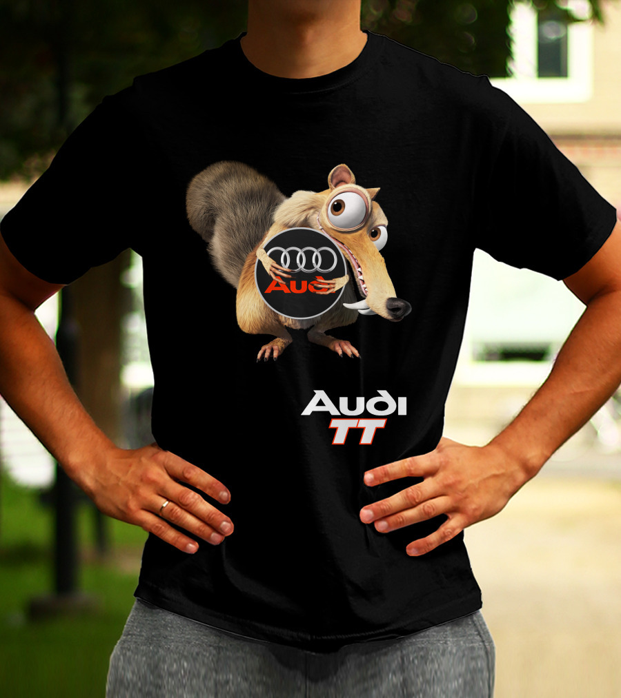 Audi Tt Ice Age Scrat Character Holding Audi Rings T-Shirt