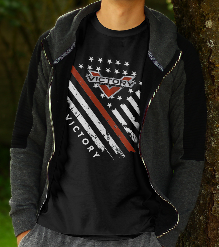 Victory Motorcycles American Flag V Badge Stars Stripes T-Shirt