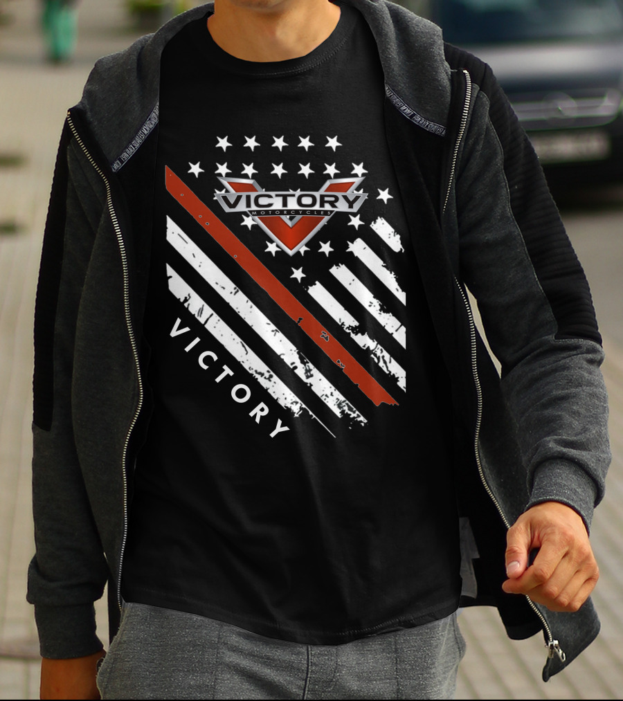Victory Motorcycles American Flag V Badge Stars Stripes T-Shirt