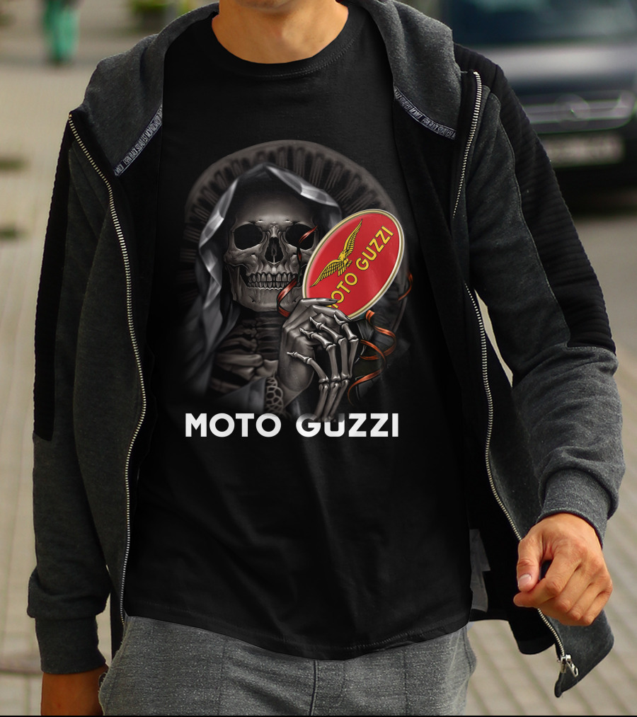 Moto Guzzi Skeleton Holding Red T-Shirt