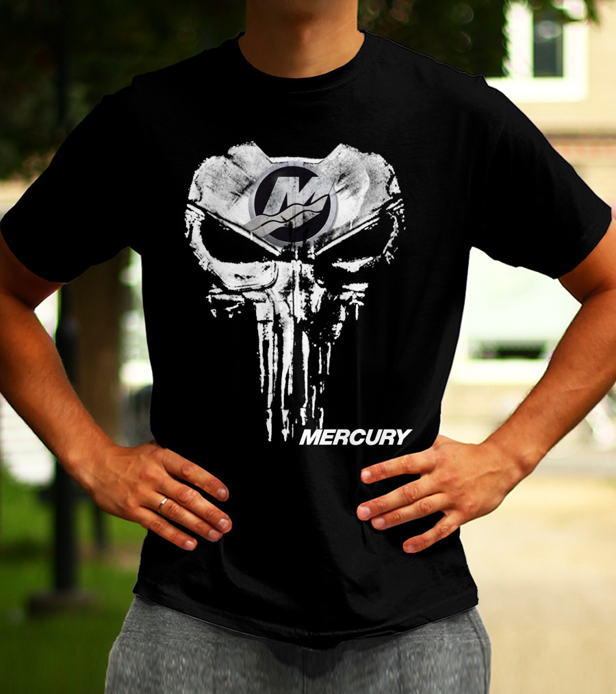 Mercury Logo With Punisher Skull Style T-Shirt