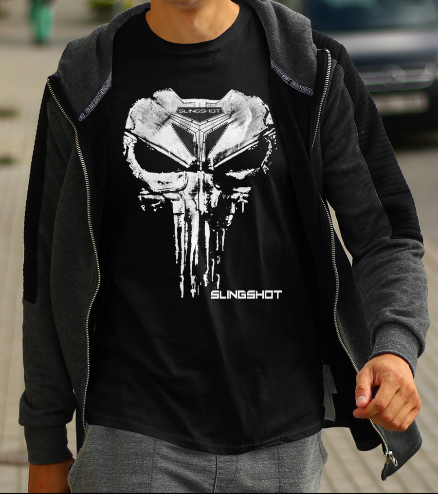 Slingshot Skull Design Black And White T-Shirt