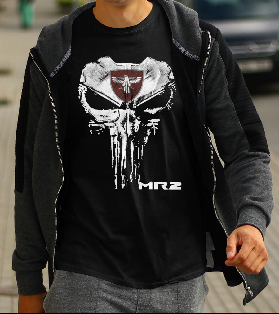 Mr2 Skull Emblem With Winged Shield Motif T-Shirt