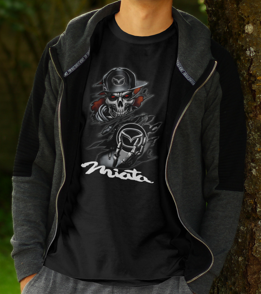 Miata Skull With Cap And Symbol Eyes T-Shirt