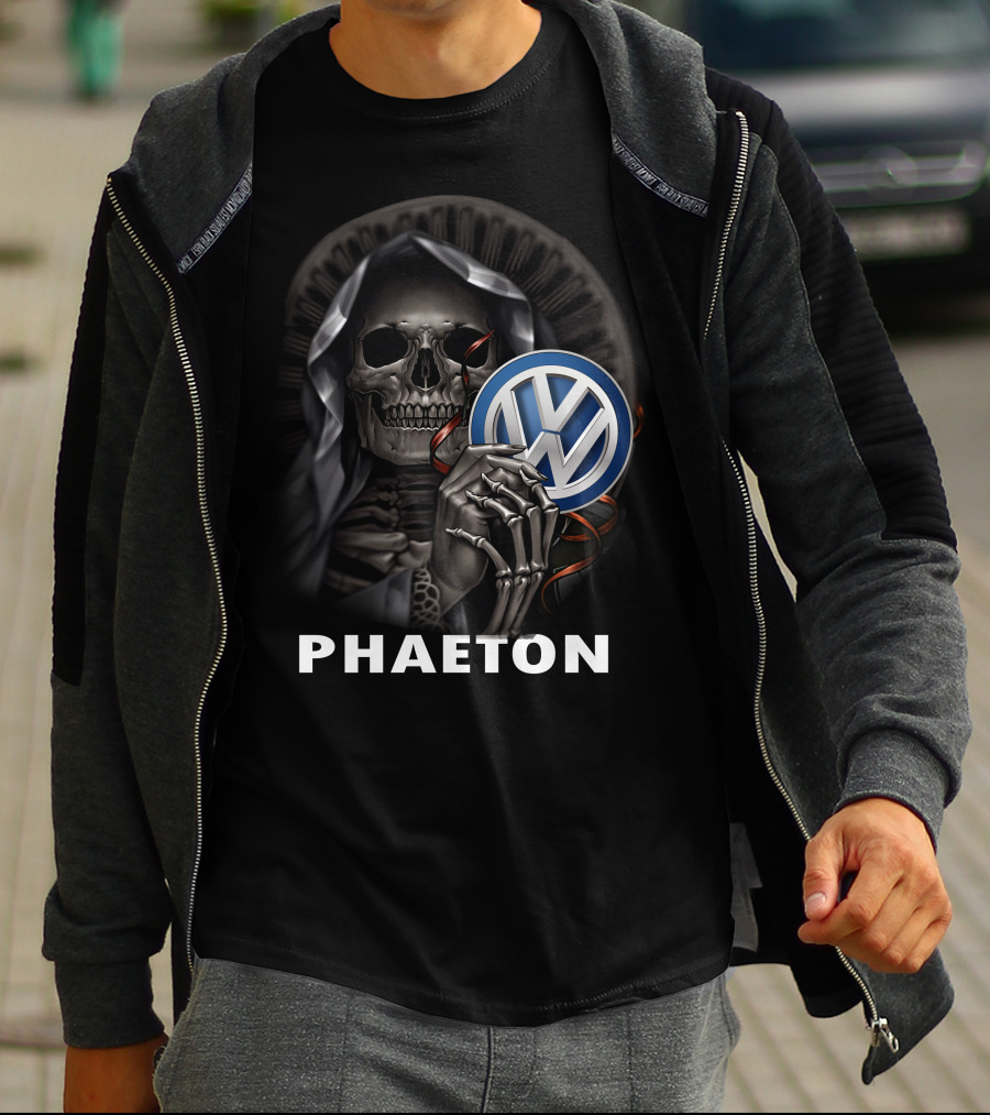 Volkswagen Phaeton Grim Reaper Skull Holding Vw Badge T-Shirt