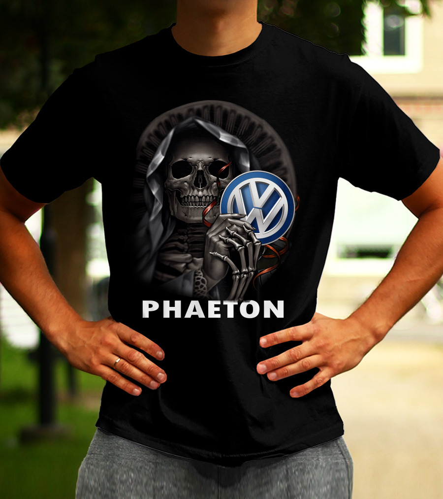 Volkswagen Phaeton Grim Reaper Skull Holding Vw Badge T-Shirt