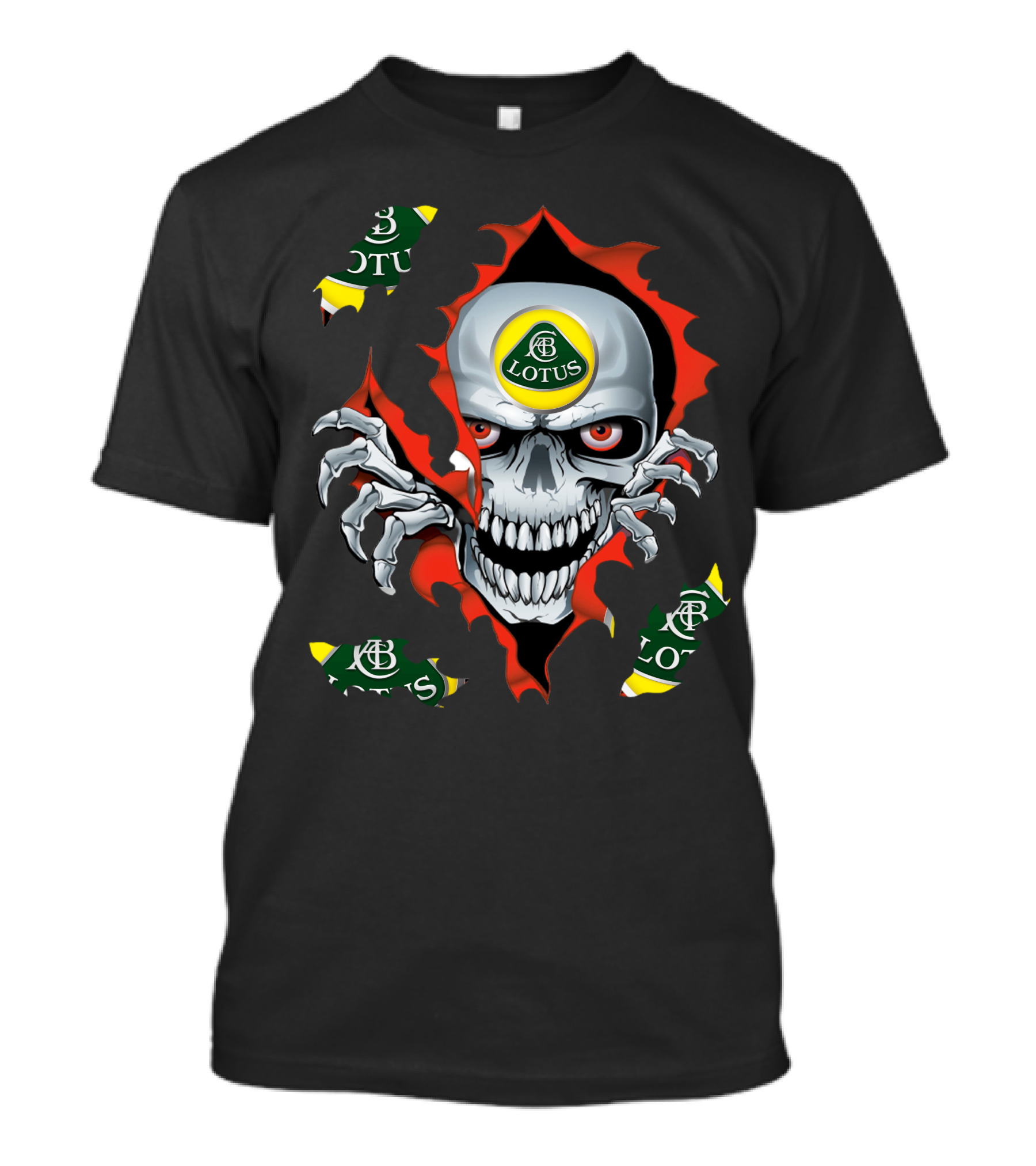 Lotus Skull With Racing Logo And Fiery T-Shirt