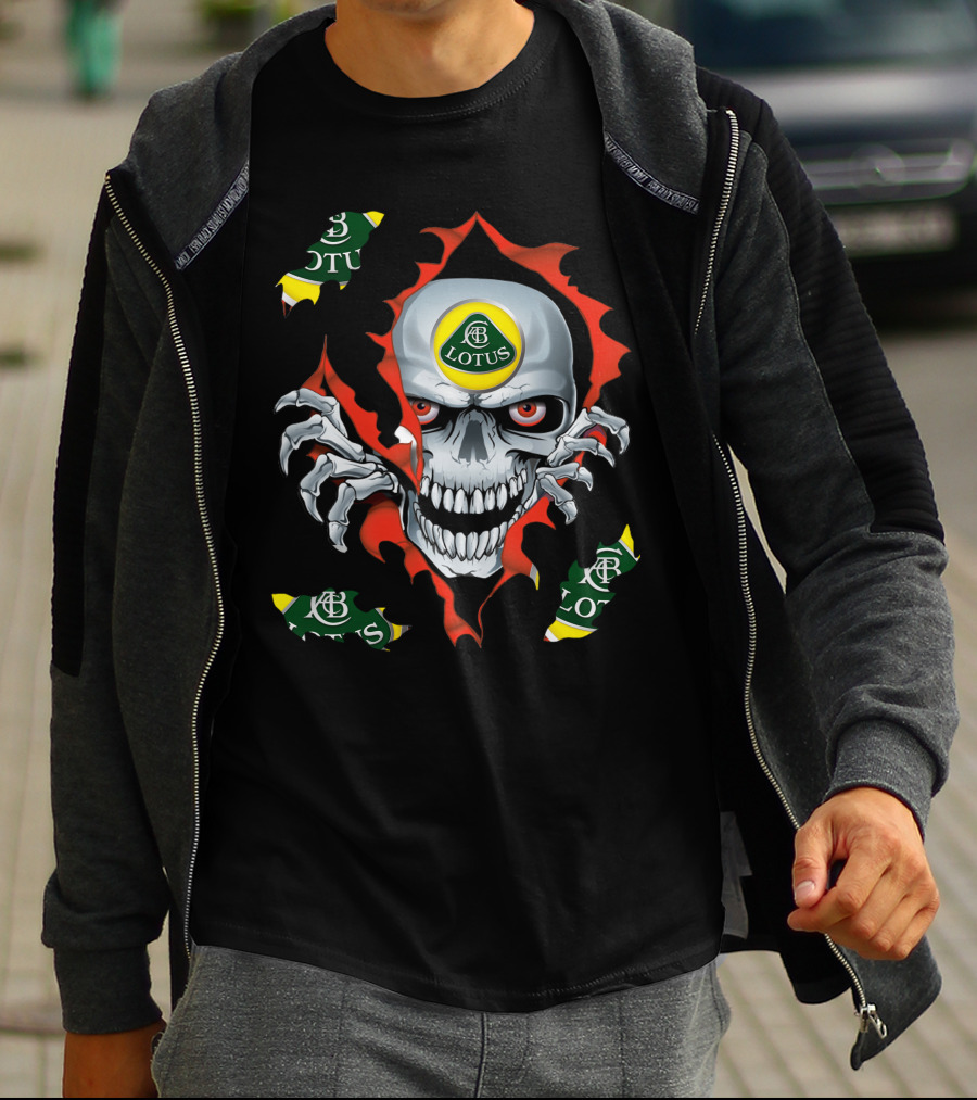 Lotus Skull With Racing Logo And Fiery T-Shirt