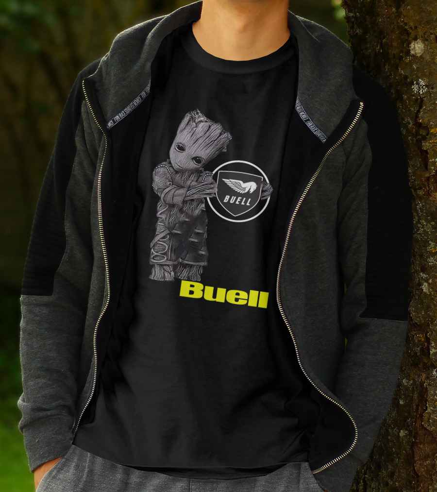 Buell Motorcycle Logo With Groot Character T-Shirt