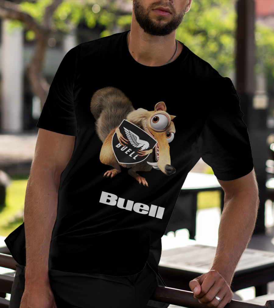 Buell Scrat Logo Iconic Character With Shield T-Shirt