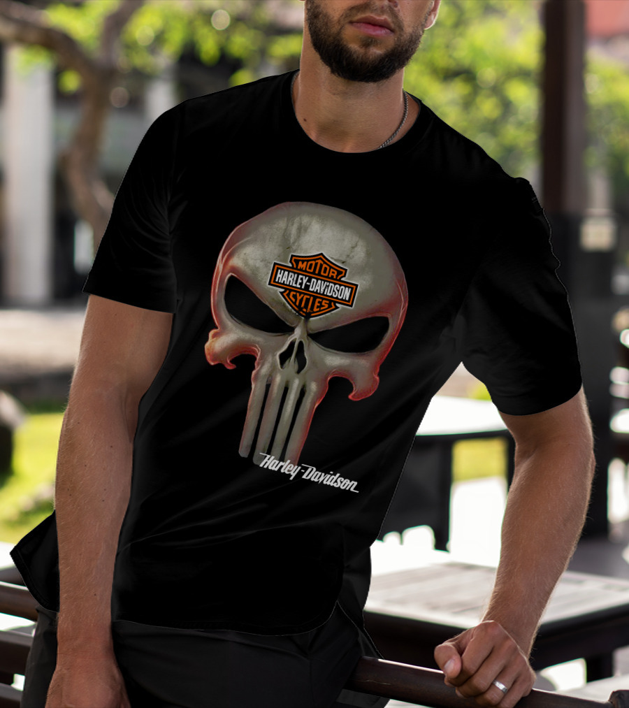 Punisher Skull Harley Davidson Motorcycles T-Shirt