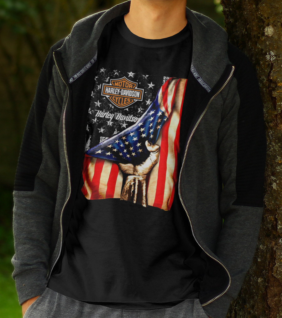 Harley Davidson American Flag Hand Motorcycle Cycles T-Shirt