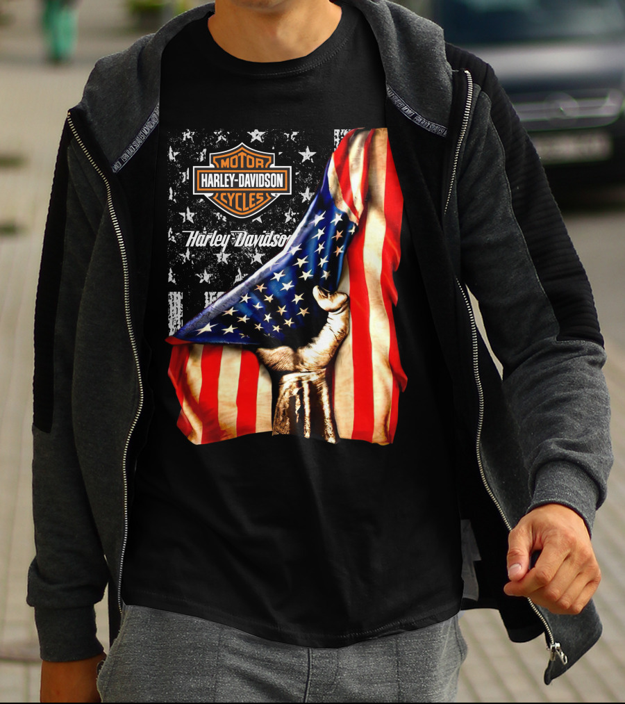 Harley Davidson American Flag Hand Motorcycle Cycles T-Shirt