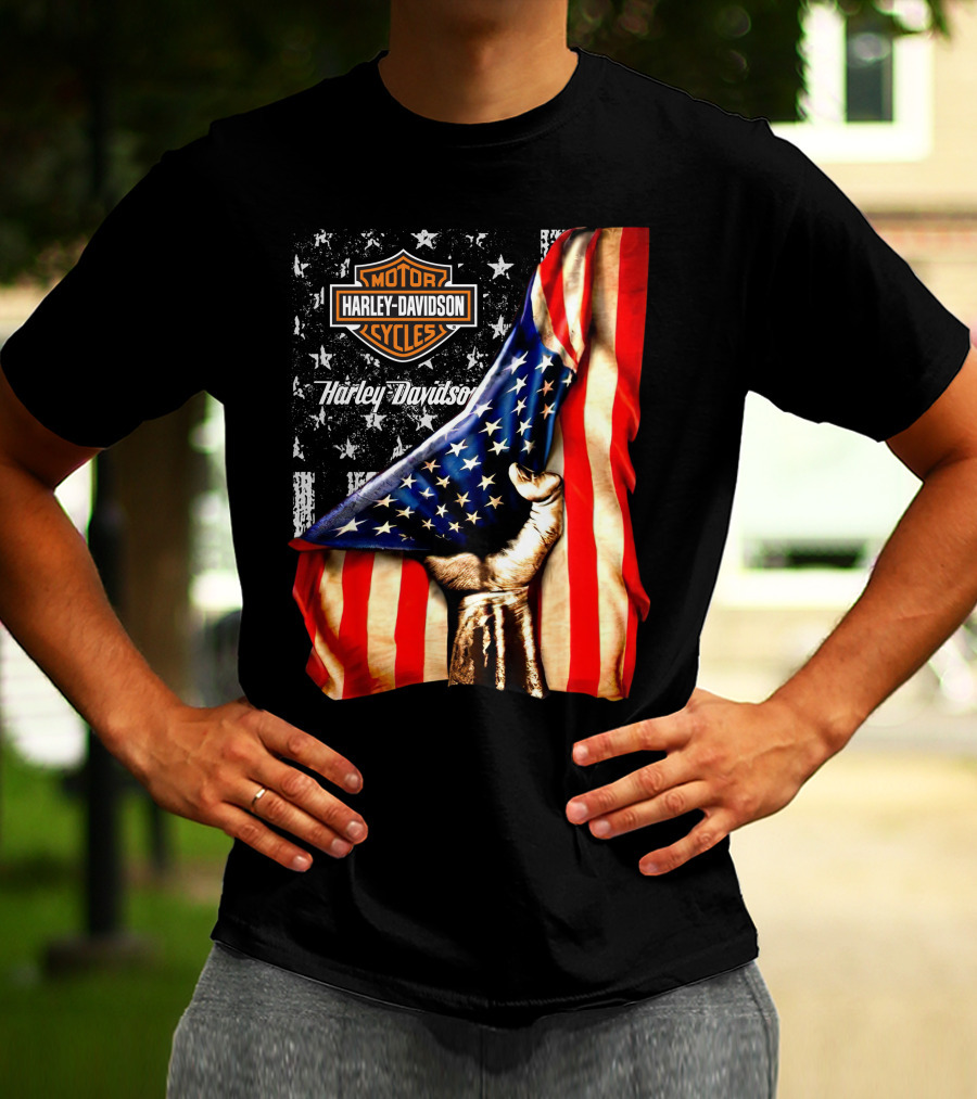 Harley Davidson American Flag Hand Motorcycle Cycles T-Shirt