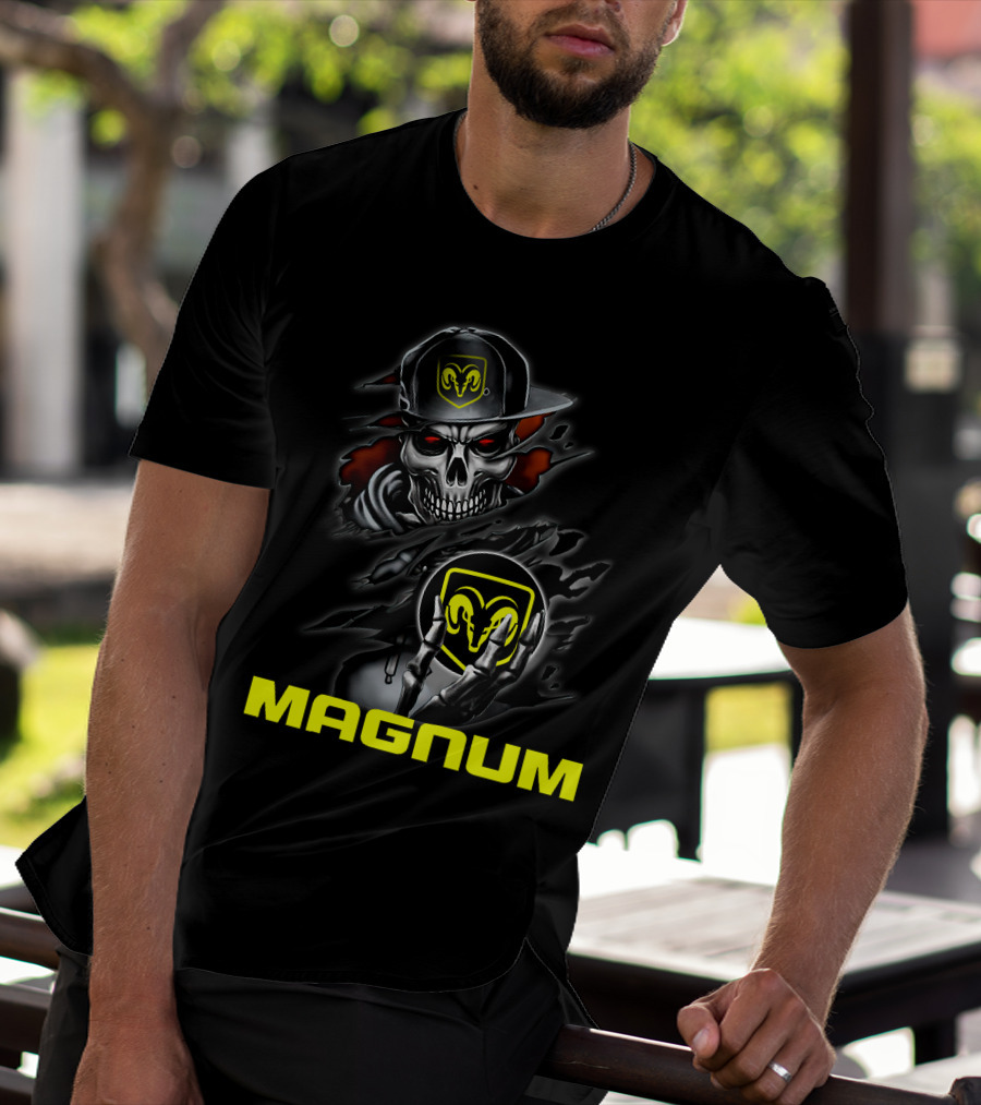 Magnum Skeleton Skull With Ram Logo מהמם T-Shirt