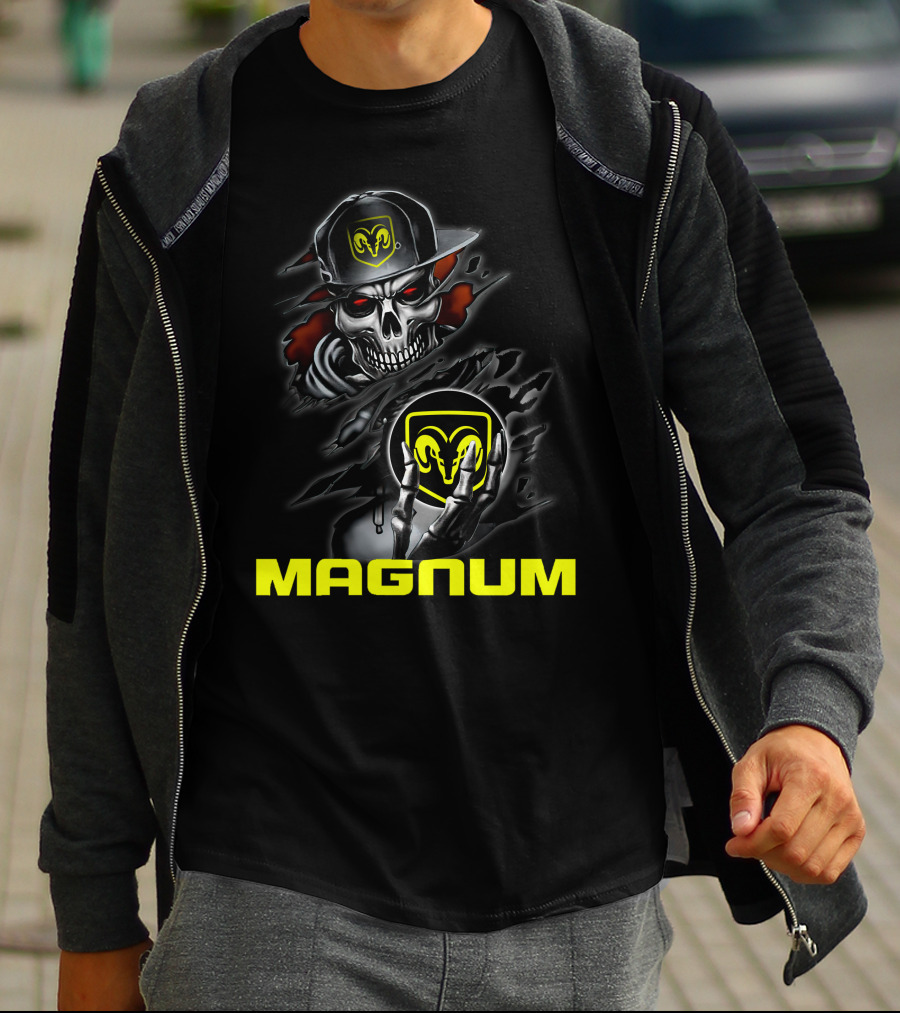 Magnum Skeleton Skull With Ram Logo מהמם T-Shirt