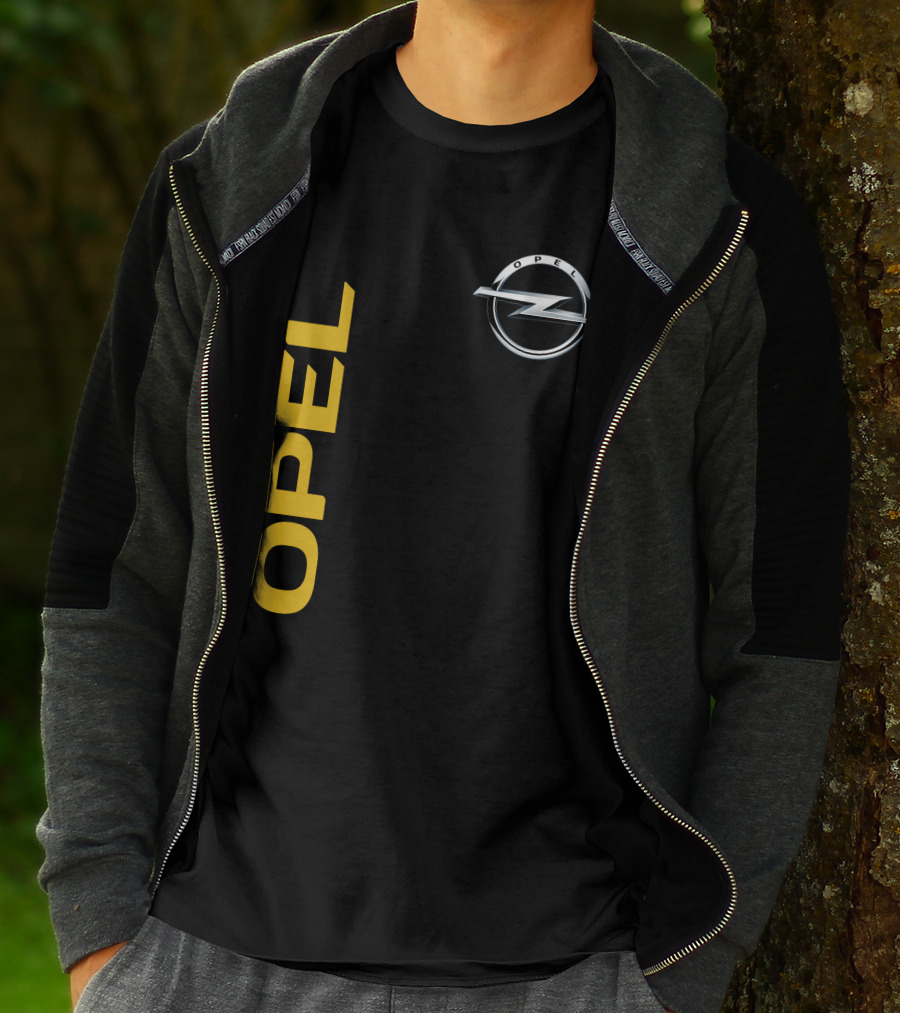 Opel Logo Vertical Text With Silver T-Shirt