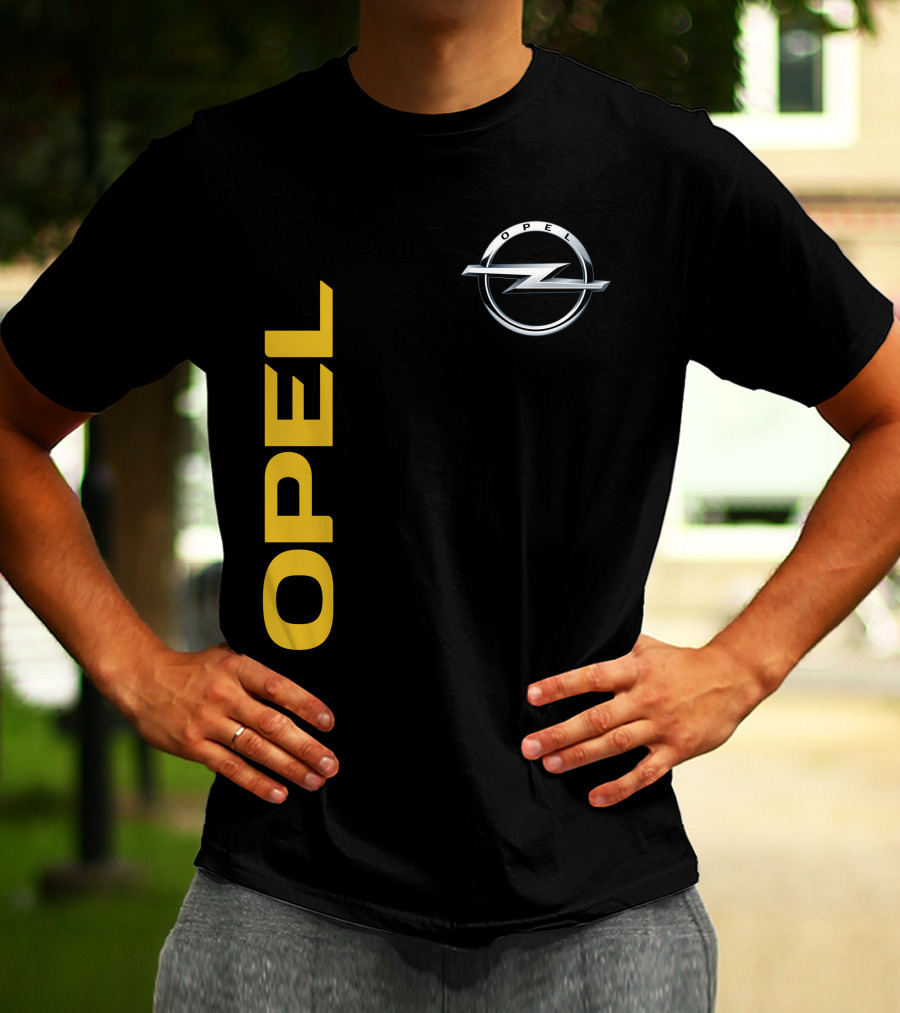Opel Logo Vertical Text With Silver T-Shirt