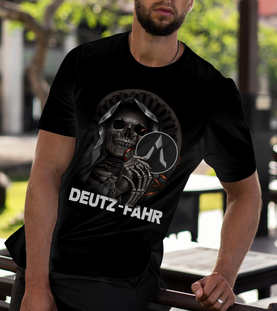 Deutz Fahr Grim Reaper Skeleton Cloaked Holding T-Shirt