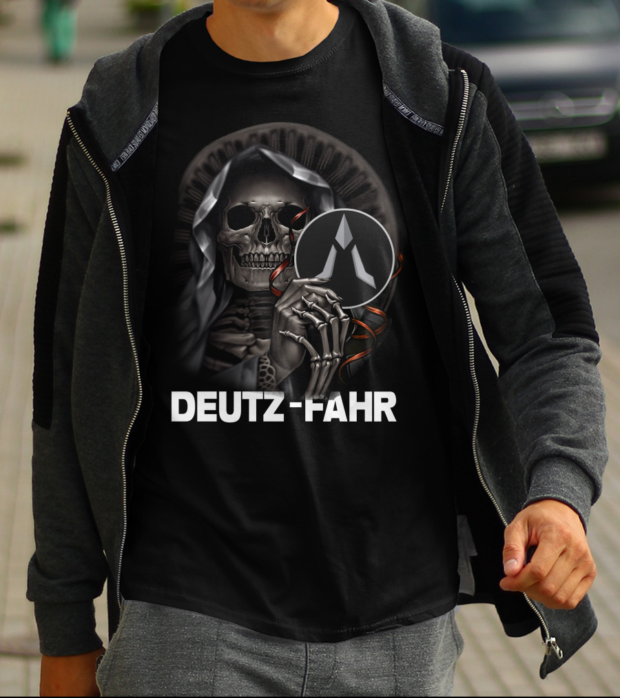 Deutz Fahr Grim Reaper Skeleton Cloaked Holding T-Shirt