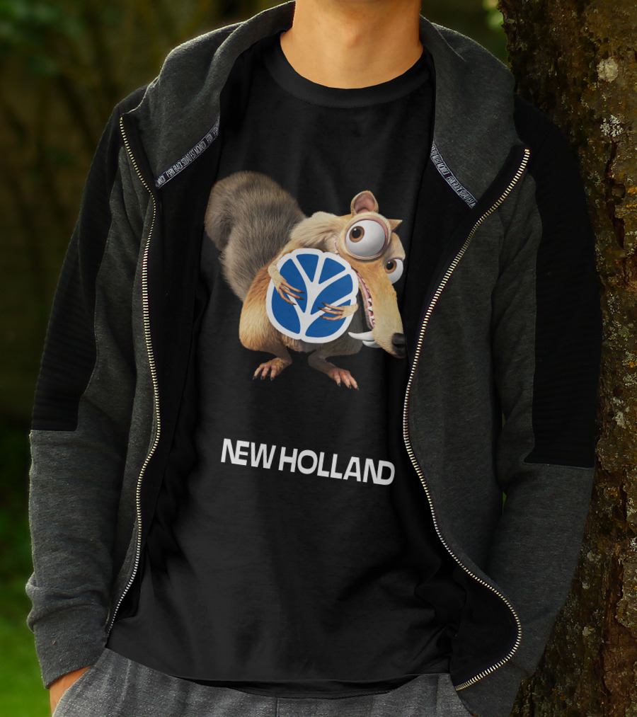 New Holland 09 Featuring Character Holding Blue Logo T-Shirt