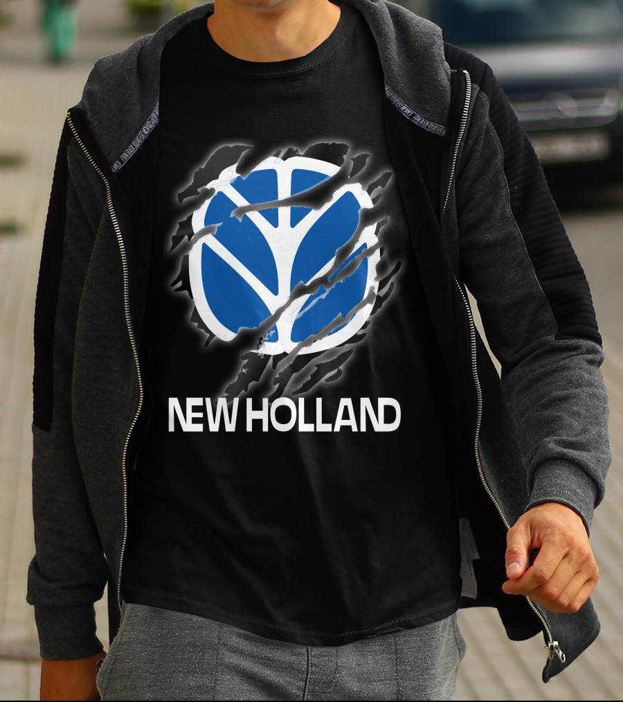 New Holland Blue Logo Ripped Effect T-Shirt