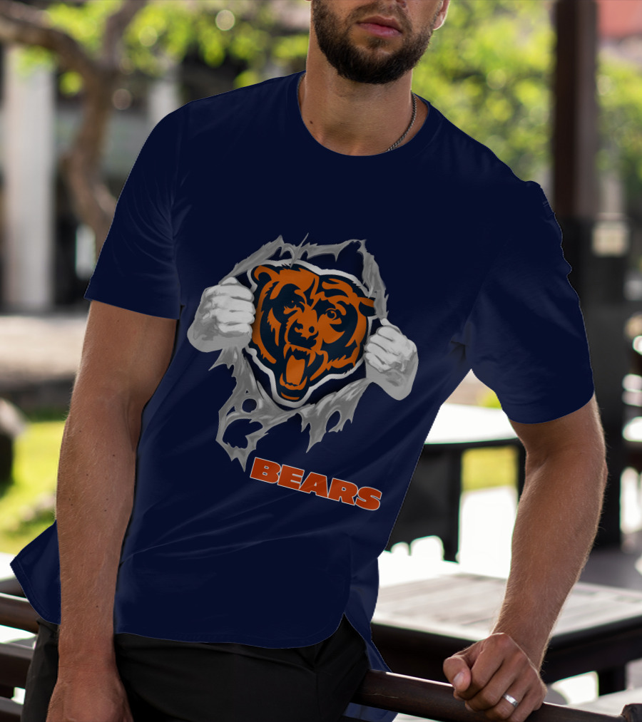Chicago Bears Logo: Fierce Bear Ripping Through With Orange And Blue T-Shirt