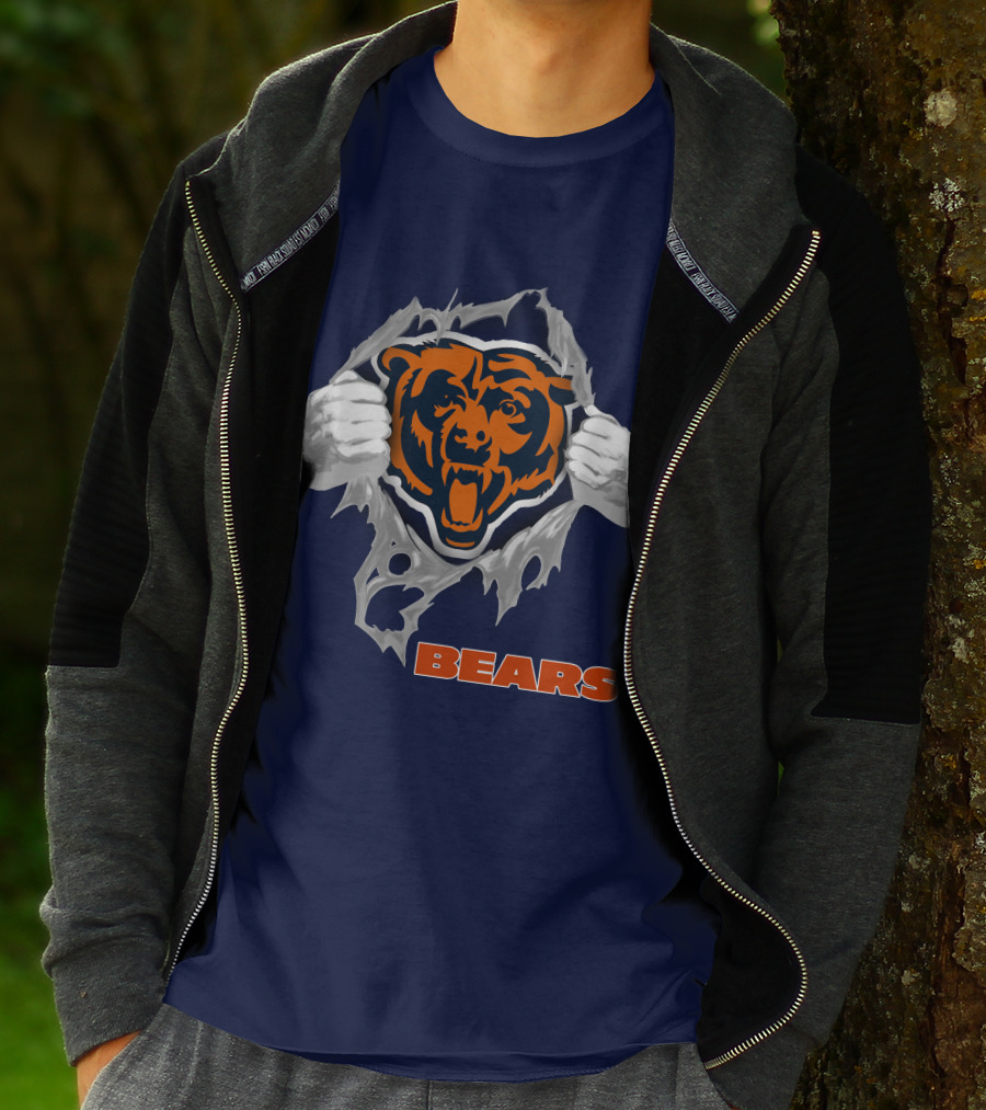 Chicago Bears Logo: Fierce Bear Ripping Through With Orange And Blue T-Shirt