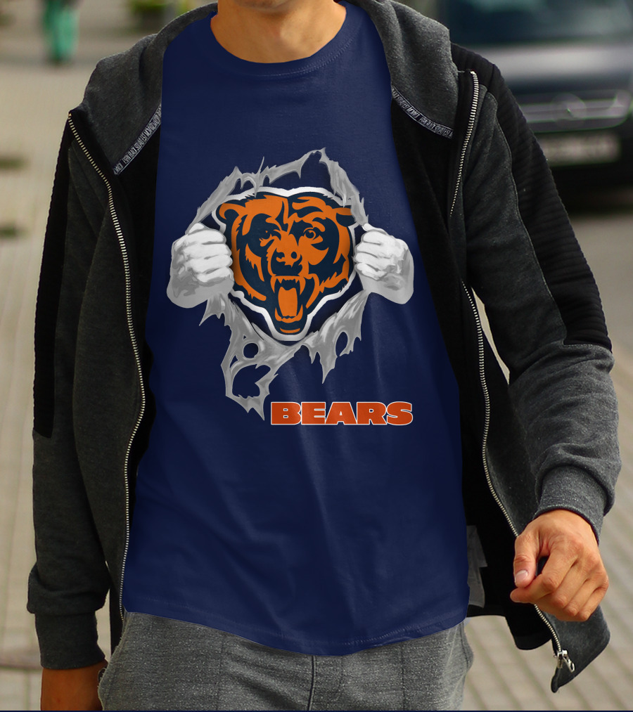 Chicago Bears Logo: Fierce Bear Ripping Through With Orange And Blue T-Shirt