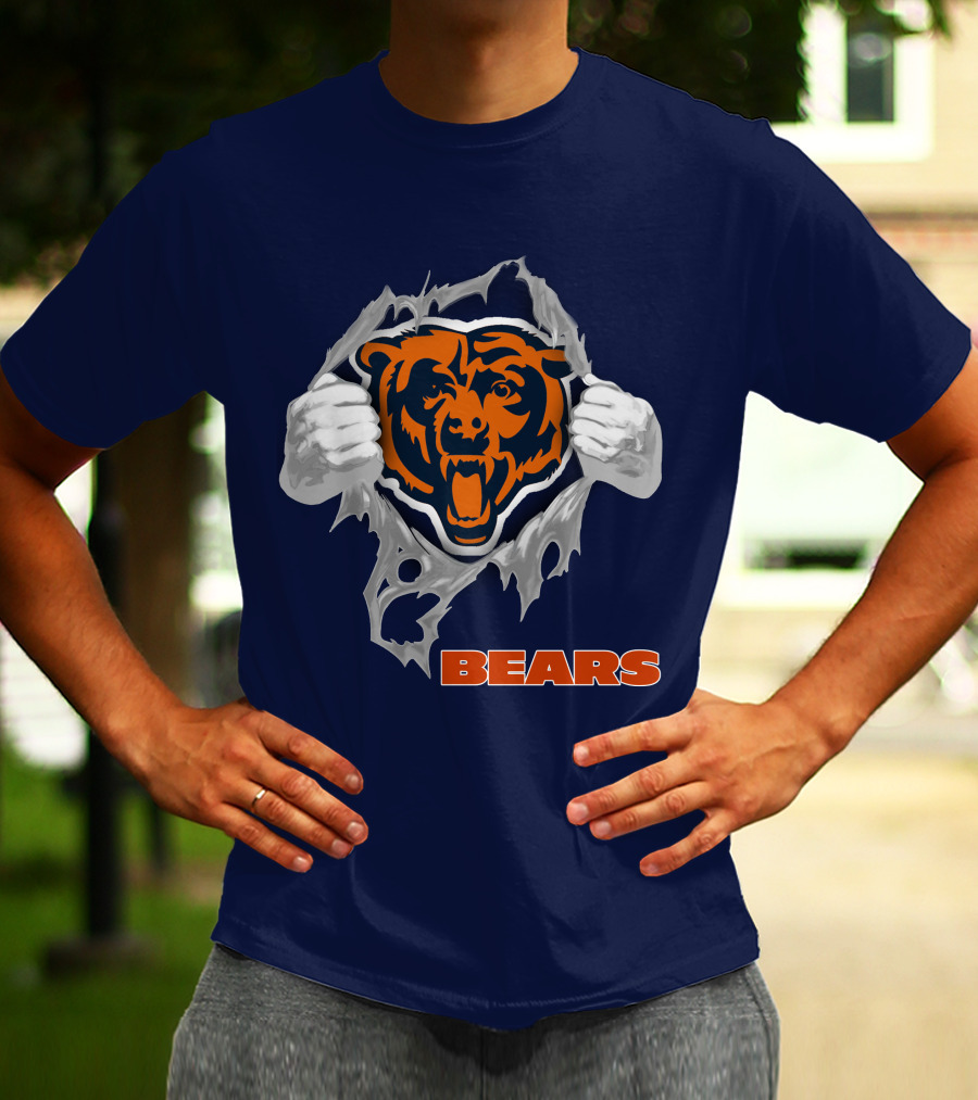 Chicago Bears Logo: Fierce Bear Ripping Through With Orange And Blue T-Shirt