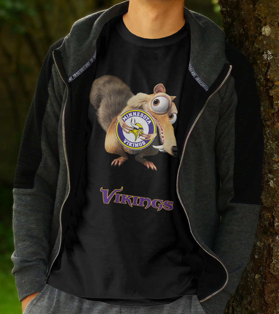 Minnesota Vikings Scrat Character Holding Logo T-Shirt
