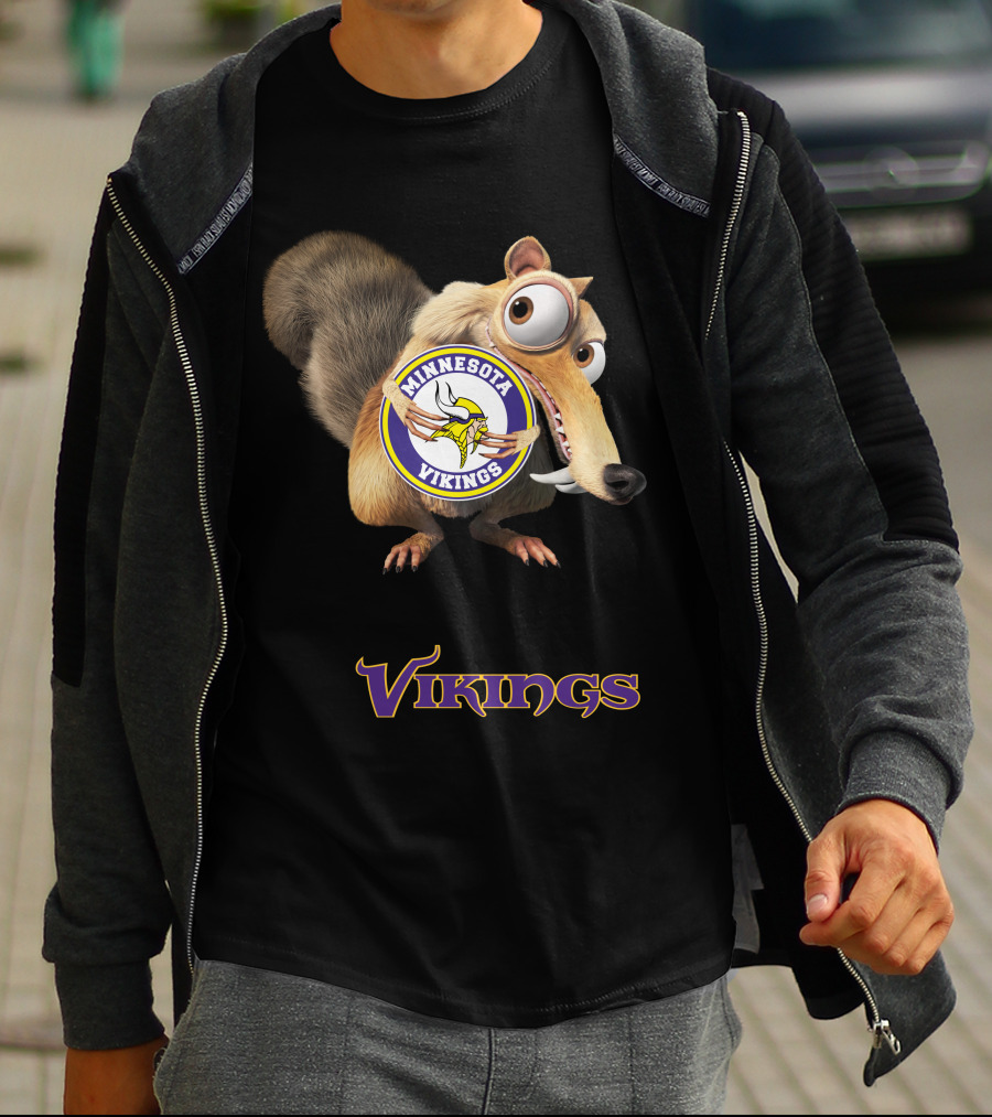 Minnesota Vikings Scrat Character Holding Logo T-Shirt