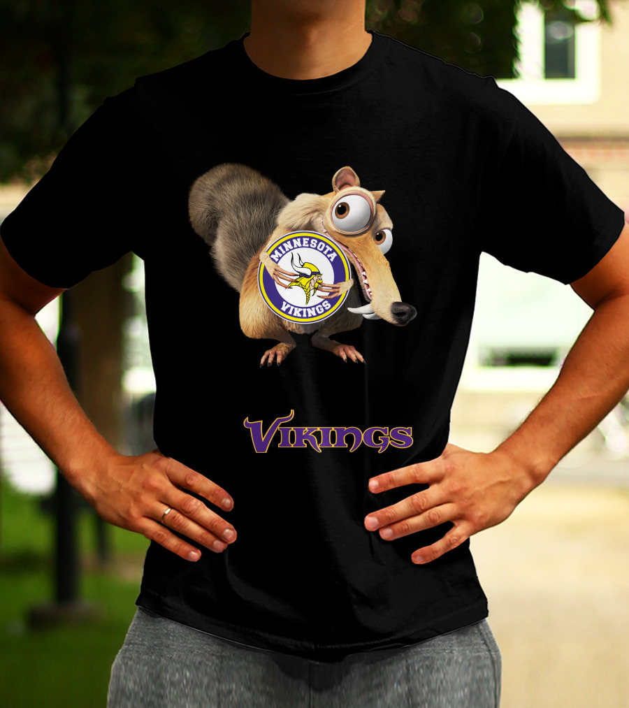 Minnesota Vikings Scrat Character Holding Logo T-Shirt