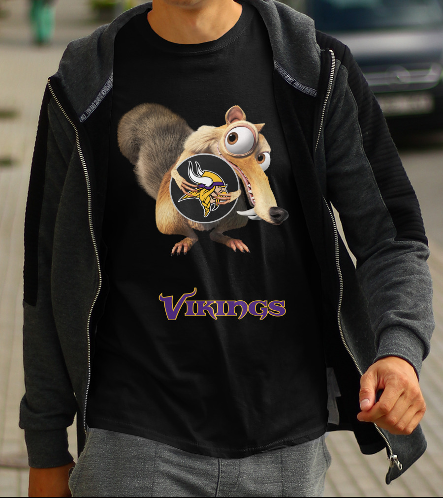Minnesota Vikings Ice Age Character Holding Football T-Shirt