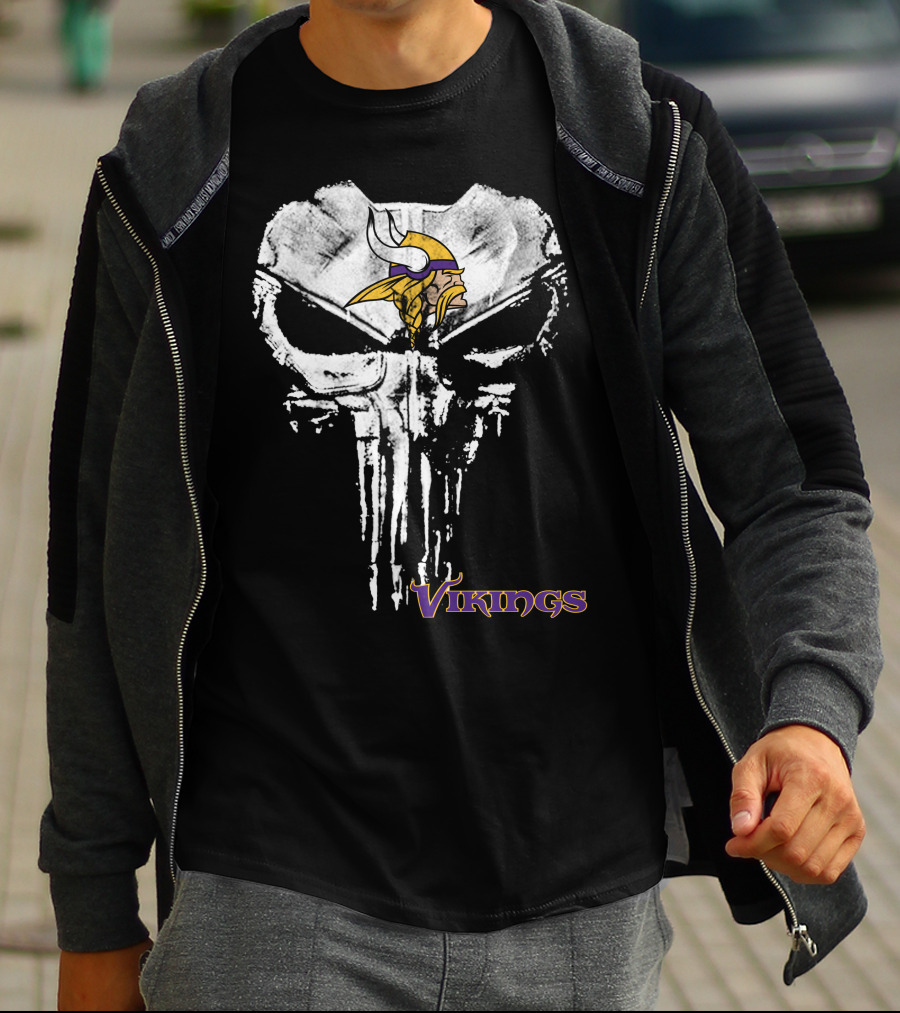 Vikings Punisher Skull Logo Fusion T-Shirt