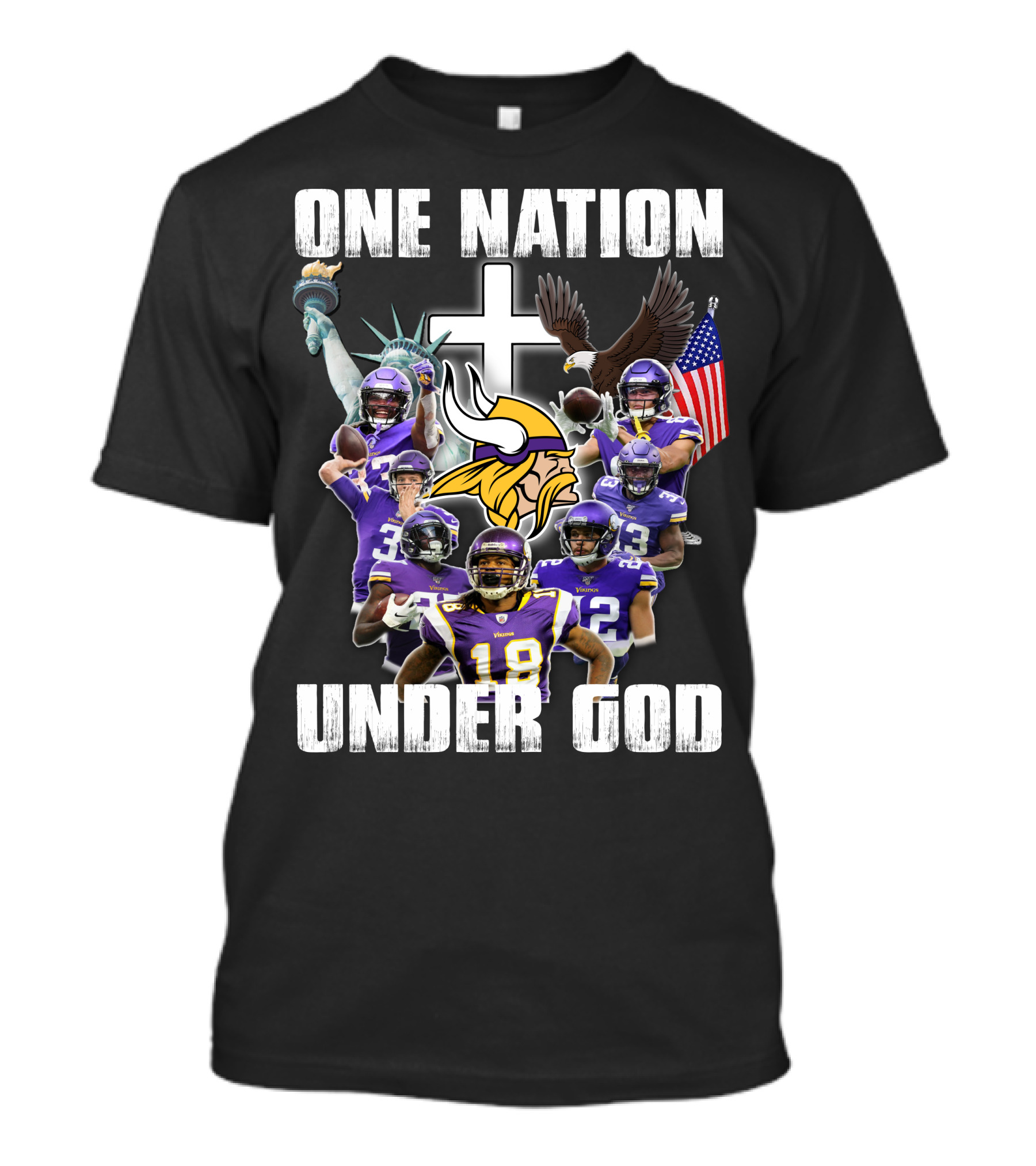Vikings One Nation Under God Nfl Players Liberty Eagle Flag Cross T-Shirt