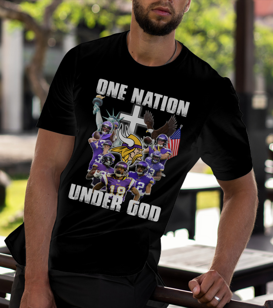 Vikings One Nation Under God Nfl Players Liberty Eagle Flag Cross T-Shirt
