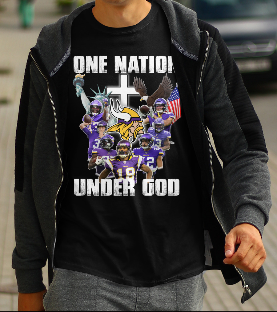Vikings One Nation Under God Nfl Players Liberty Eagle Flag Cross T-Shirt