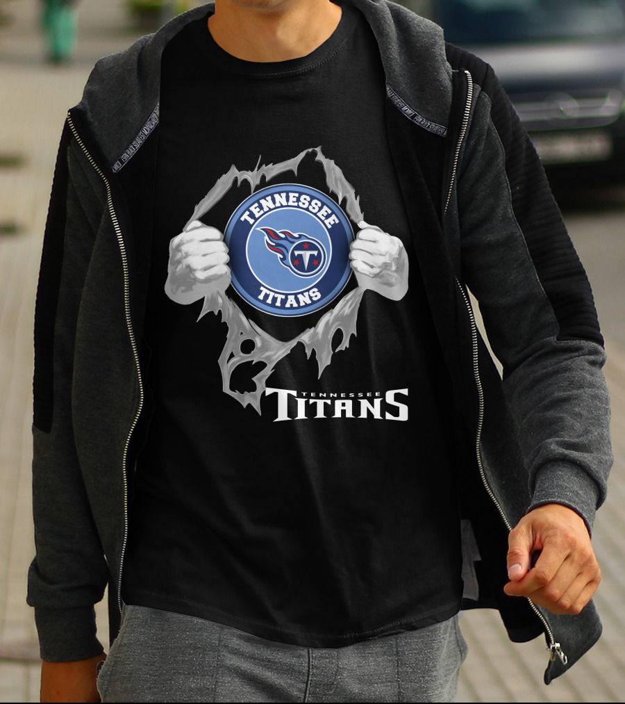 Tennessee Titans Football Logo With Torn Effect And Hands T-Shirt