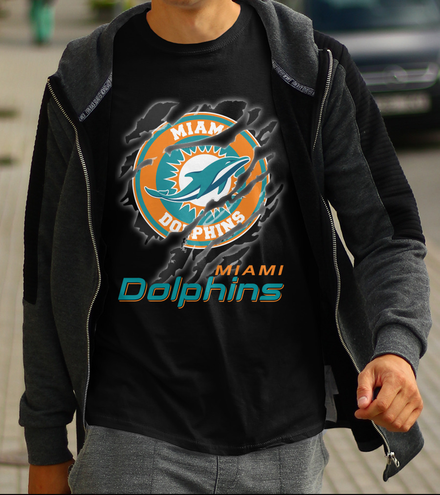 Miami Dolphins Logo With Claw Marks T-Shirt