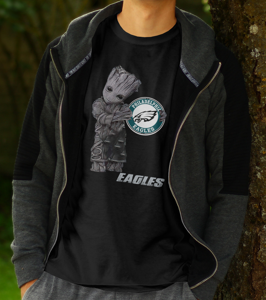 Groot Hugging Philadelphia Eagles Logo Eagles T-Shirt