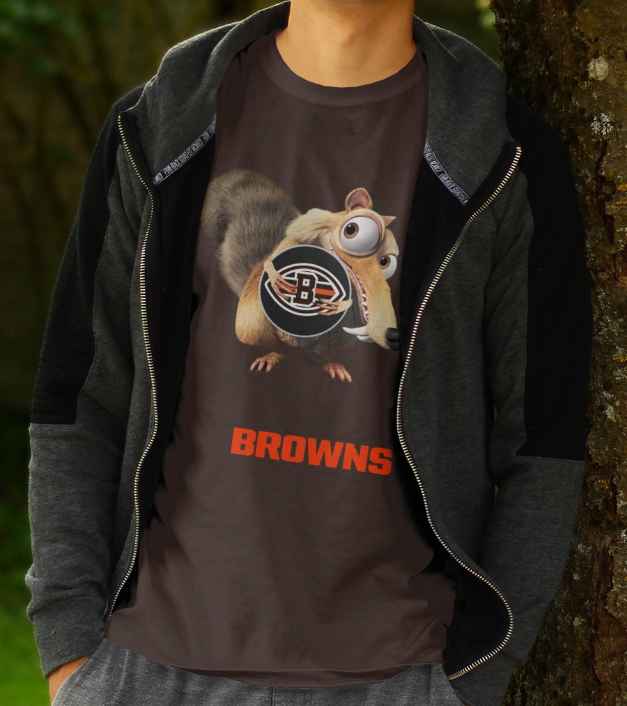 Browns 09 Animated Character Holding Football T-Shirt
