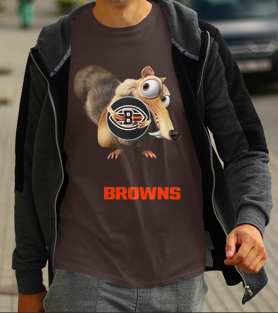 Browns 09 Animated Character Holding Football T-Shirt