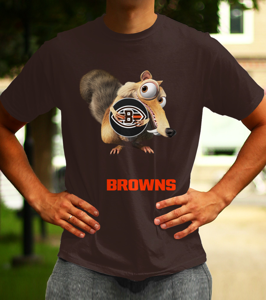 Browns 09 Animated Character Holding Football T-Shirt