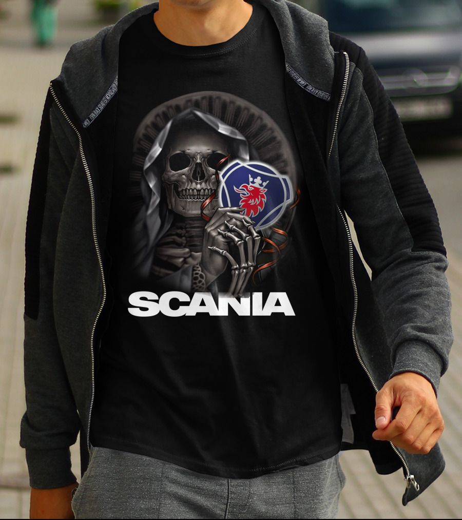 Scania Grim Reaper With Emblem And Hooded Skeleton T-Shirt